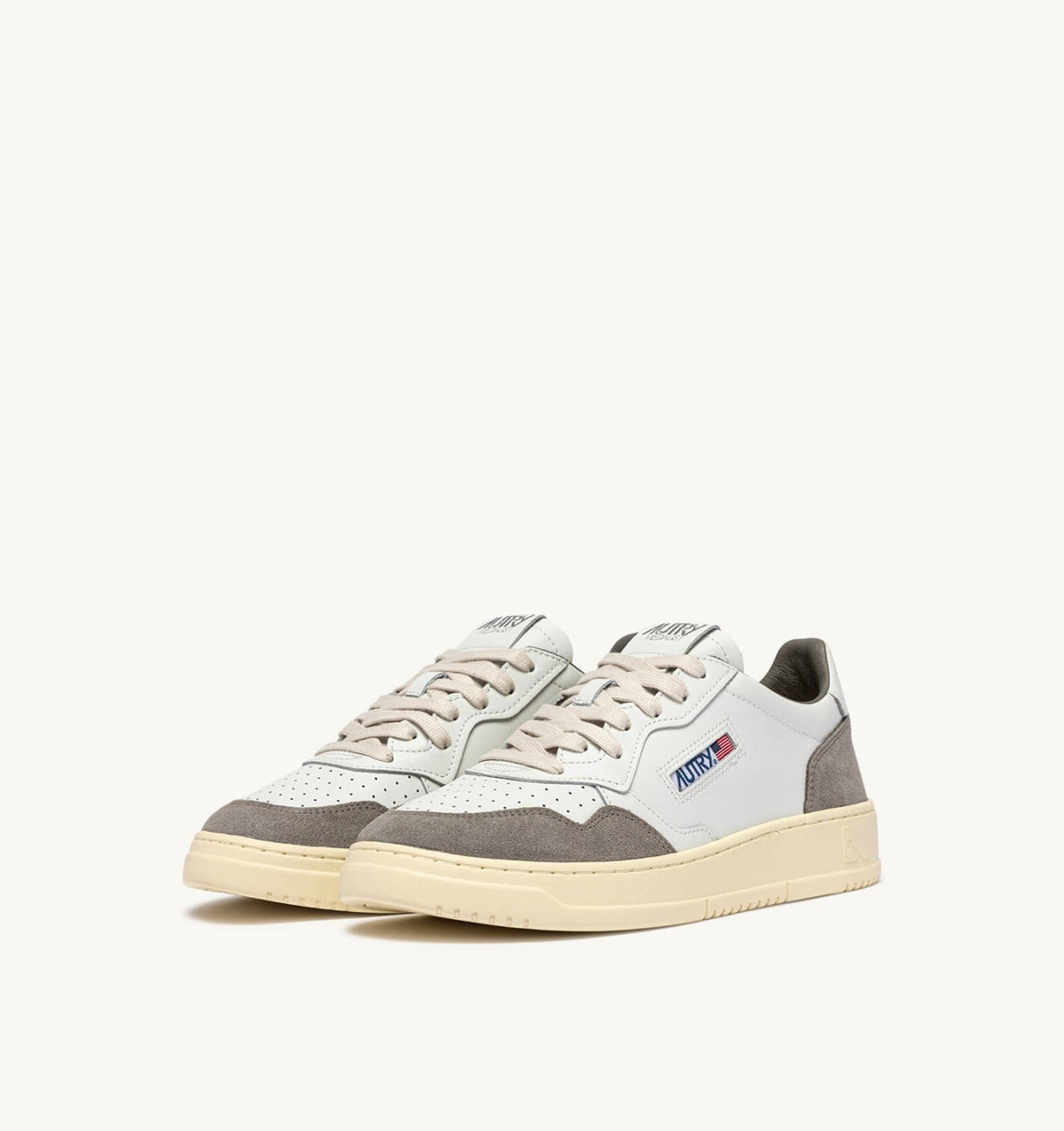 Man MEDALIST LOW SNEAKERS IN WHITE LEATHER AND CEMENT SUEDE