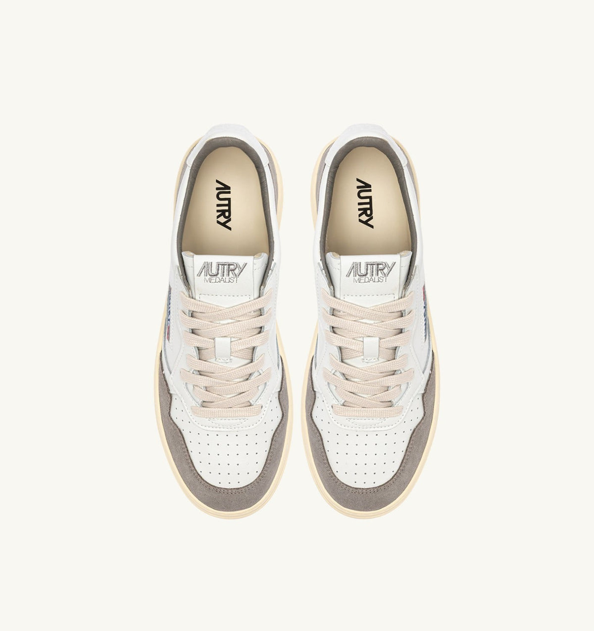 Man MEDALIST LOW SNEAKERS IN WHITE LEATHER AND CEMENT SUEDE