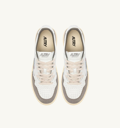 Man MEDALIST LOW SNEAKERS IN WHITE LEATHER AND CEMENT SUEDE