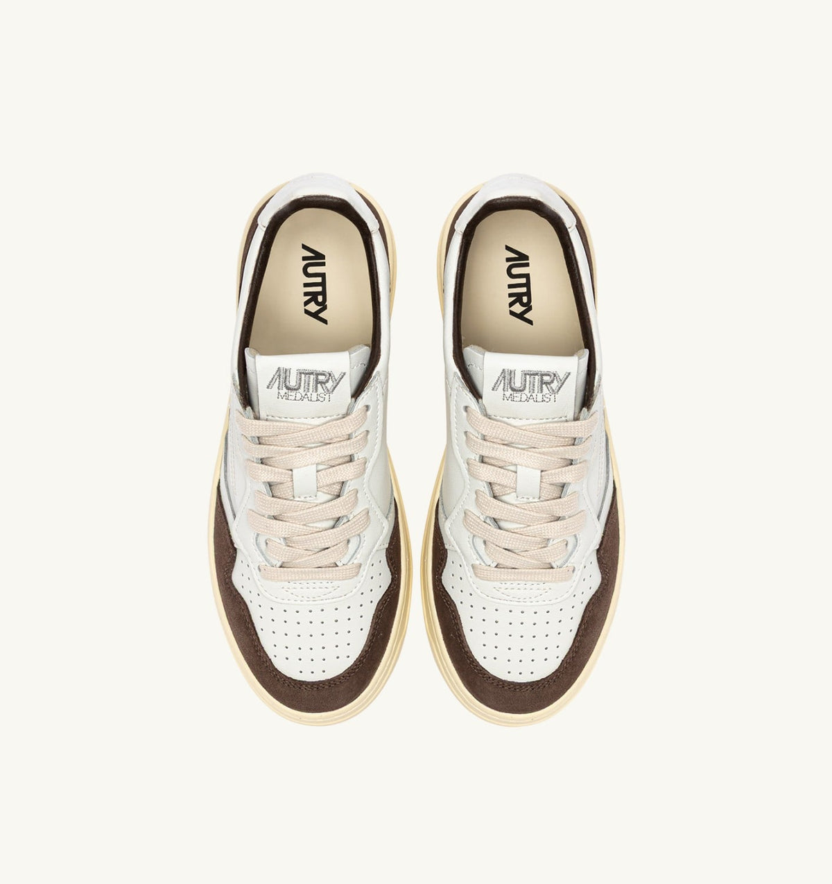 Man MEDALIST LOW SNEAKERS IN WHITE LEATHER AND MAHOGANY SUEDE