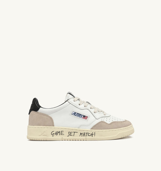 Man MEDALIST LOW SNEAKERS IN WHITE AND BLACK SUEDE AND LEATHER WITH LETTERING