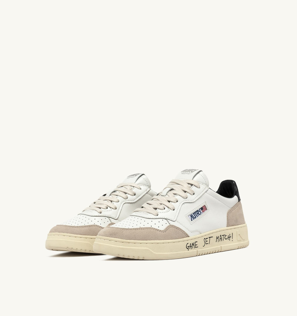 Man MEDALIST LOW SNEAKERS IN WHITE AND BLACK SUEDE AND LEATHER WITH LETTERING