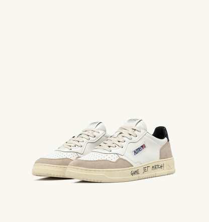 Man MEDALIST LOW SNEAKERS IN WHITE AND BLACK SUEDE AND LEATHER WITH LETTERING
