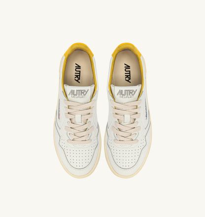 Man MEDALIST LOW SNEAKERS IN WHITE AND SLICKER LEATHER WITH LETTERING
