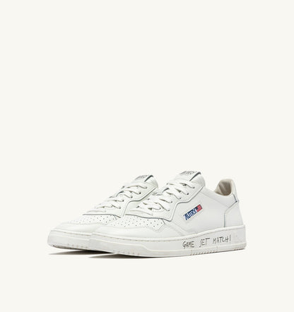 Man MEDALIST LOW SNEAKERS IN WHITE LEATHER WITH LETTERING