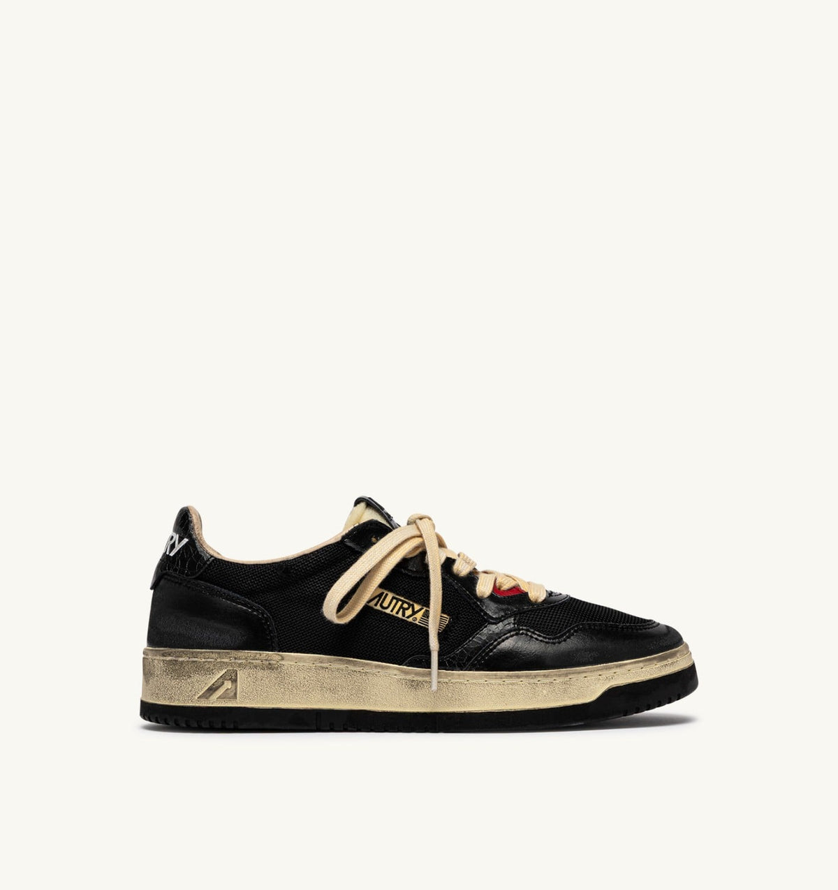 Man MEDALIST LOW SUPER VINTAGE SNEAKERS IN BLACK LEATHER AND DRAGON MESH