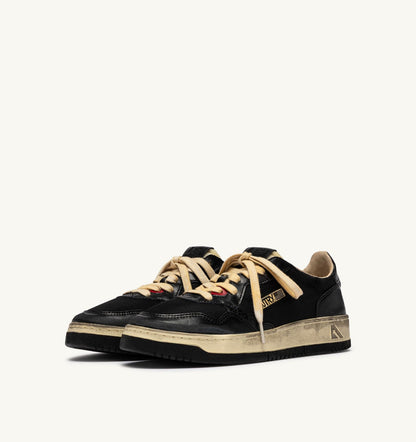 Man MEDALIST LOW SUPER VINTAGE SNEAKERS IN BLACK LEATHER AND DRAGON MESH