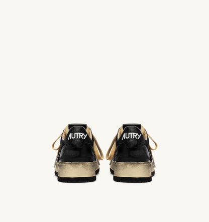 Man MEDALIST LOW SUPER VINTAGE SNEAKERS IN BLACK LEATHER AND DRAGON MESH