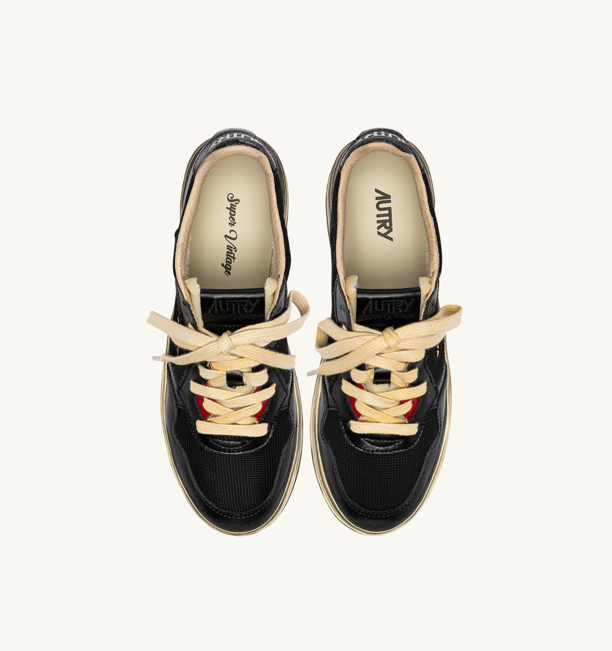 Man MEDALIST LOW SUPER VINTAGE SNEAKERS IN BLACK LEATHER AND DRAGON MESH