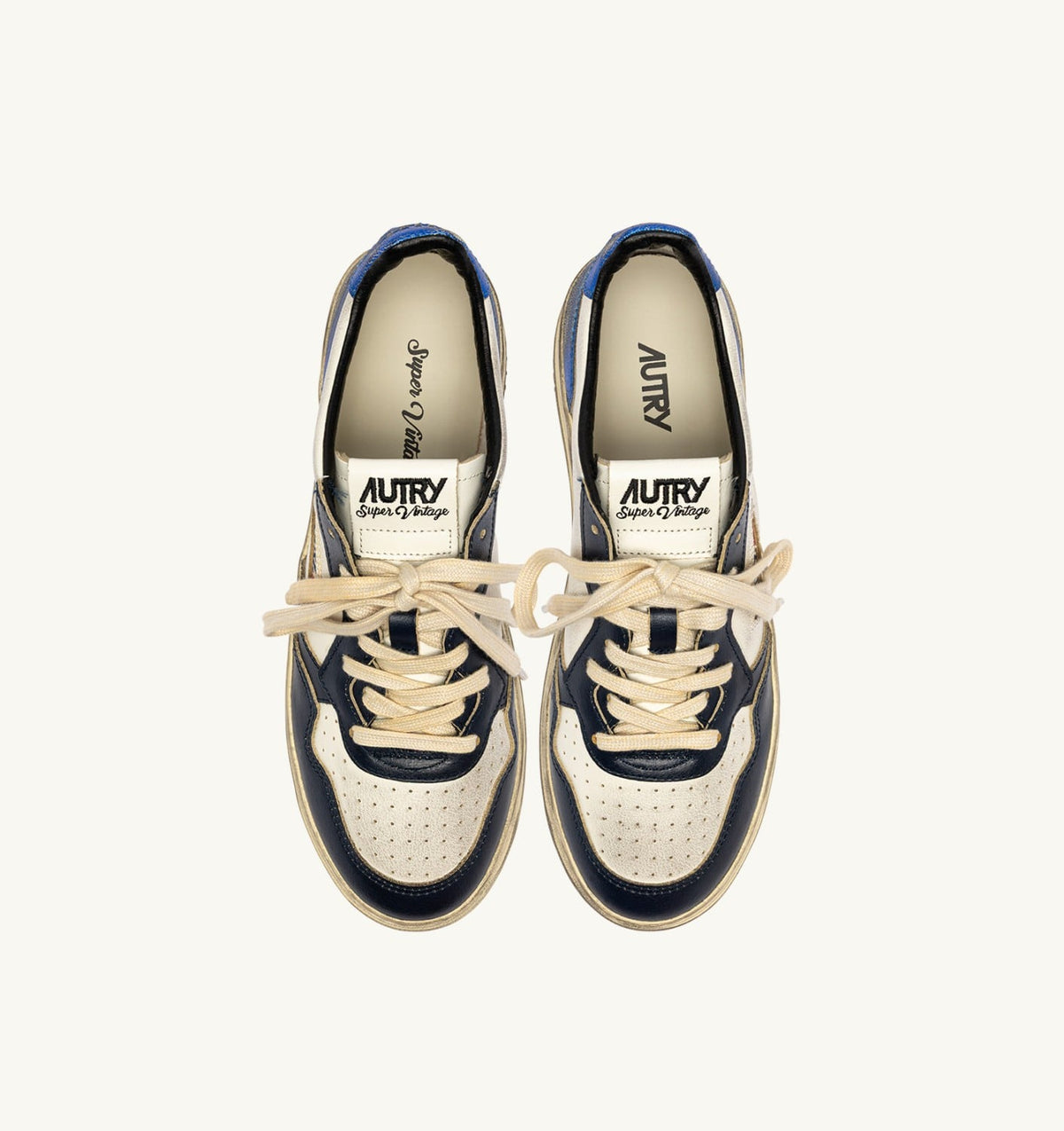 Man MEDALIST LOW SUPER VINTAGE SNEAKERS IN WHITE, SPACE BLUE AND BLUE LEATHER