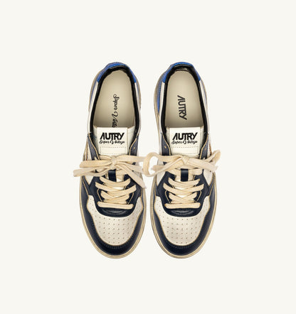 Man MEDALIST LOW SUPER VINTAGE SNEAKERS IN WHITE, SPACE BLUE AND BLUE LEATHER