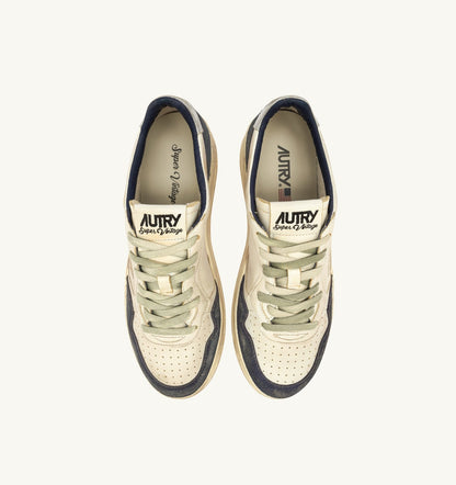 Man MEDALIST LOW SUPER VINTAGE SNEAKERS IN SPACE BLUE AND SILVER LEATHER SUEDE