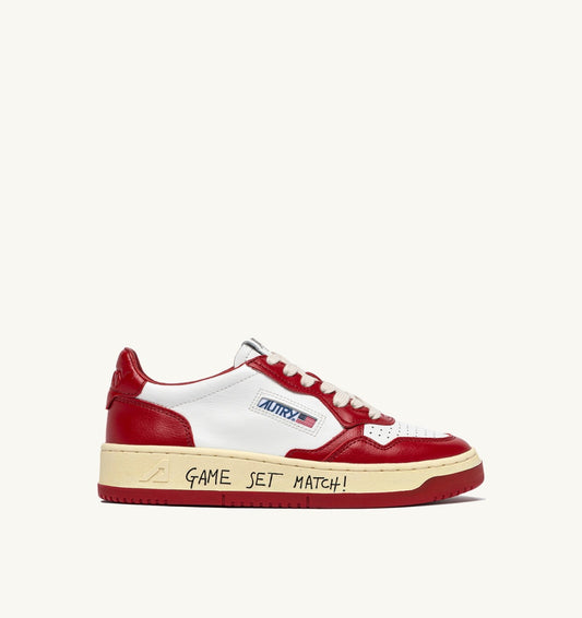 Man MEDALIST LOW SNEAKERS IN WHITE AND RED LEATHER WITH LETTERING