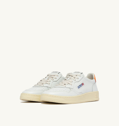 Man MEDALIST LOW SNEAKERS IN WHITE AND PARSIMMON ORANGE LEATHER