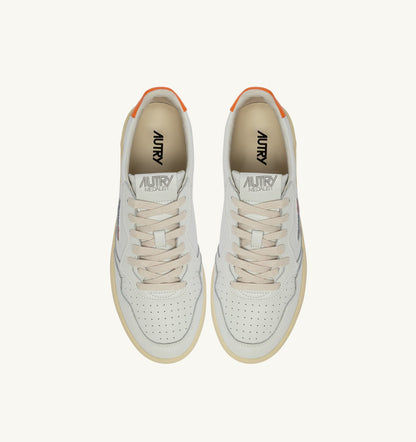 Man MEDALIST LOW SNEAKERS IN WHITE AND PARSIMMON ORANGE LEATHER