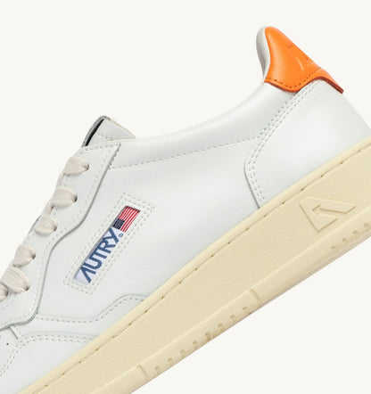 Man MEDALIST LOW SNEAKERS IN WHITE AND PARSIMMON ORANGE LEATHER
