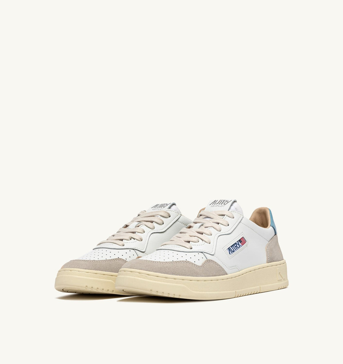 Man MEDALIST LOW SNEAKERS IN WHITE AND FORGET ME NOT SUEDE AND LEATHER