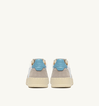 Man MEDALIST LOW SNEAKERS IN WHITE AND FORGET ME NOT SUEDE AND LEATHER