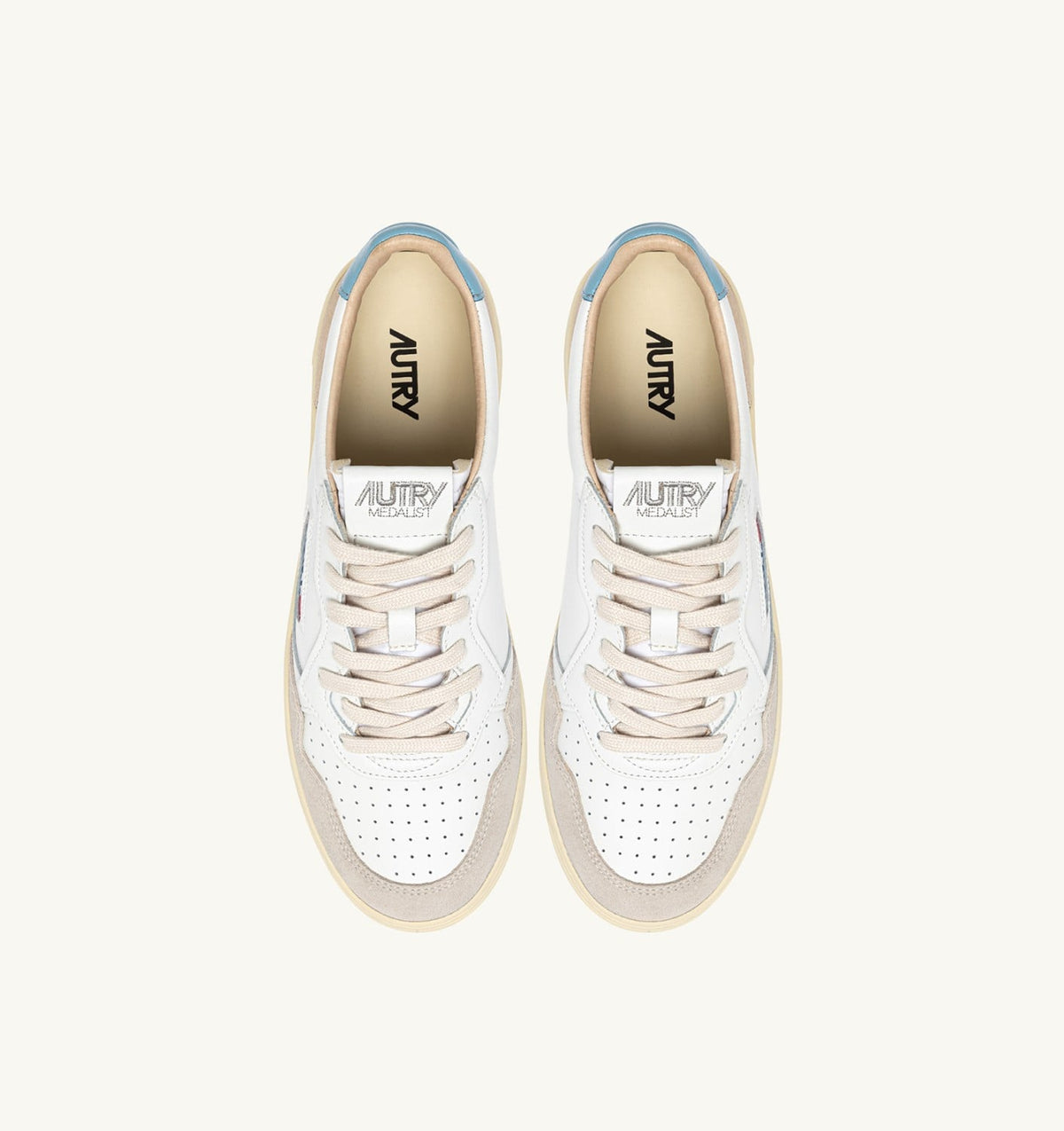 Man MEDALIST LOW SNEAKERS IN WHITE AND FORGET ME NOT SUEDE AND LEATHER