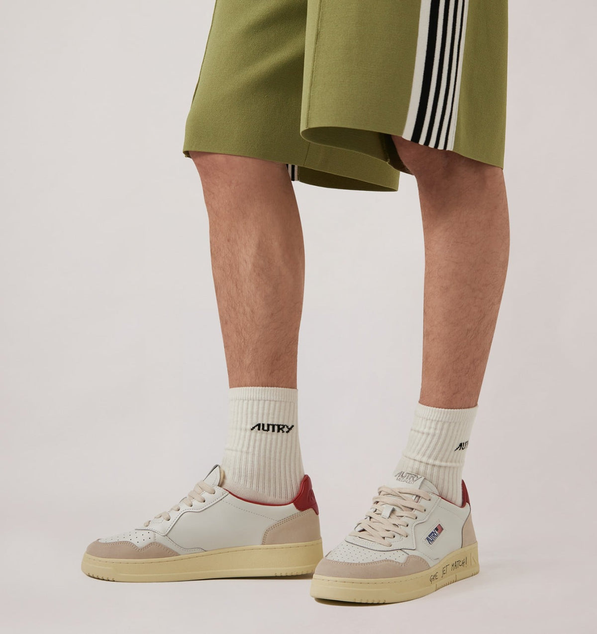 Man MEDALIST LOW SNEAKERS IN WHITE AND RED SUEDE AND LEATHER WITH LETTERING