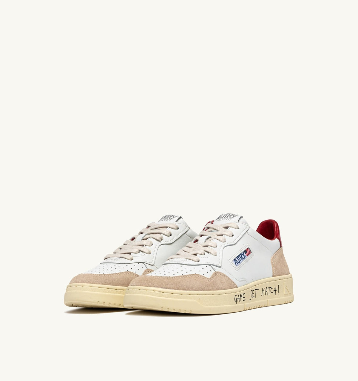 Man MEDALIST LOW SNEAKERS IN WHITE AND RED SUEDE AND LEATHER WITH LETTERING