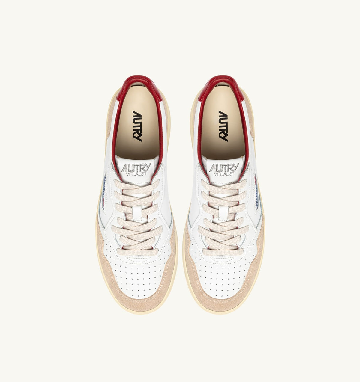 Man MEDALIST LOW SNEAKERS IN WHITE AND RED SUEDE AND LEATHER WITH LETTERING