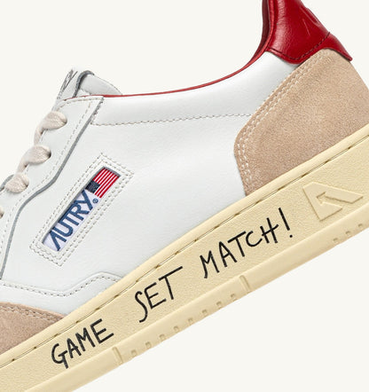 Man MEDALIST LOW SNEAKERS IN WHITE AND RED SUEDE AND LEATHER WITH LETTERING