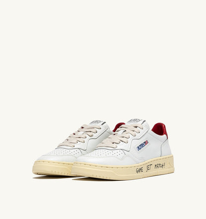 Man MEDALIST LOW SNEAKERS IN WHITE AND RED LEATHER WITH LETTERING