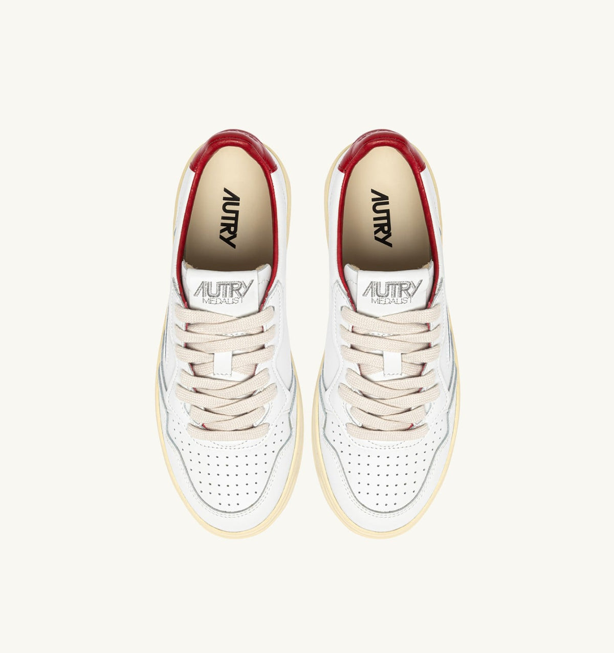 Man MEDALIST LOW SNEAKERS IN WHITE AND RED LEATHER WITH LETTERING