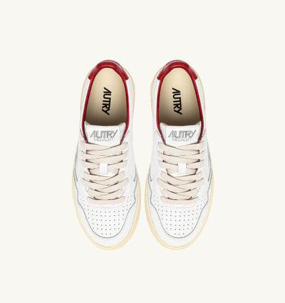 Man MEDALIST LOW SNEAKERS IN WHITE AND RED LEATHER WITH LETTERING