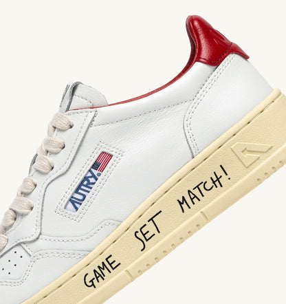 Man MEDALIST LOW SNEAKERS IN WHITE AND RED LEATHER WITH LETTERING