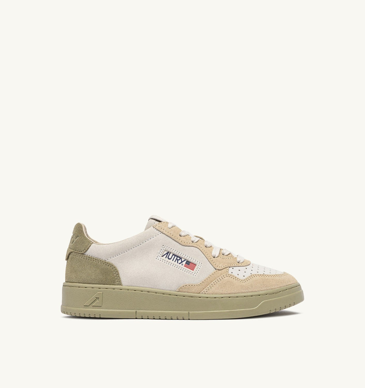 Man MEDALIST LOW TRICOLOR SNEAKERS IN SUEDE COLOR WHITE SAND AND GRAY GREEN