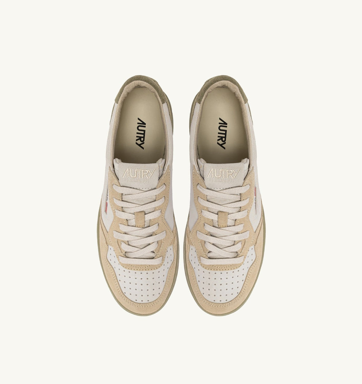 Man MEDALIST LOW TRICOLOR SNEAKERS IN SUEDE COLOR WHITE SAND AND GRAY GREEN