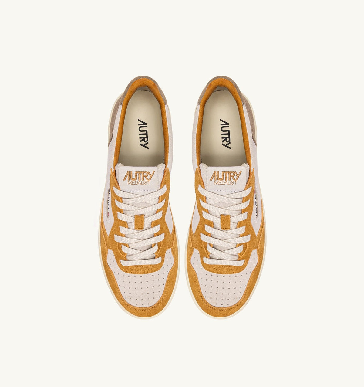 Man MEDALIST LOW TRICOLOR SNEAKERS IN SUEDE COLOR ANTELOPE WHITE AND BROWN MUSCAT
