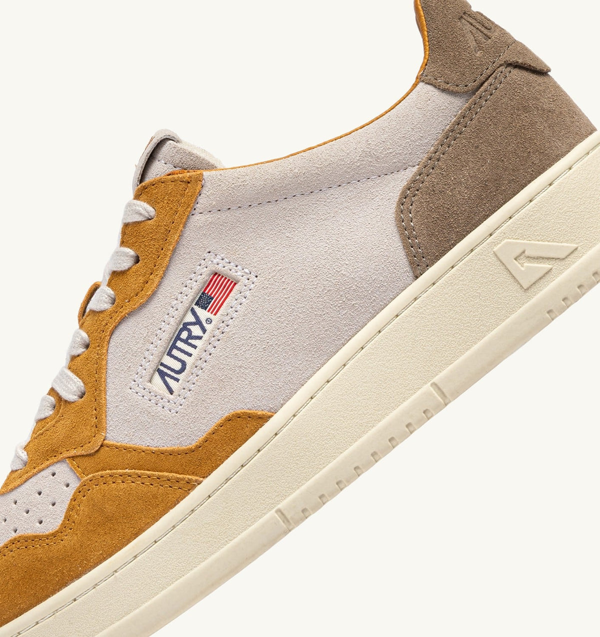 Man MEDALIST LOW TRICOLOR SNEAKERS IN SUEDE COLOR ANTELOPE WHITE AND BROWN MUSCAT