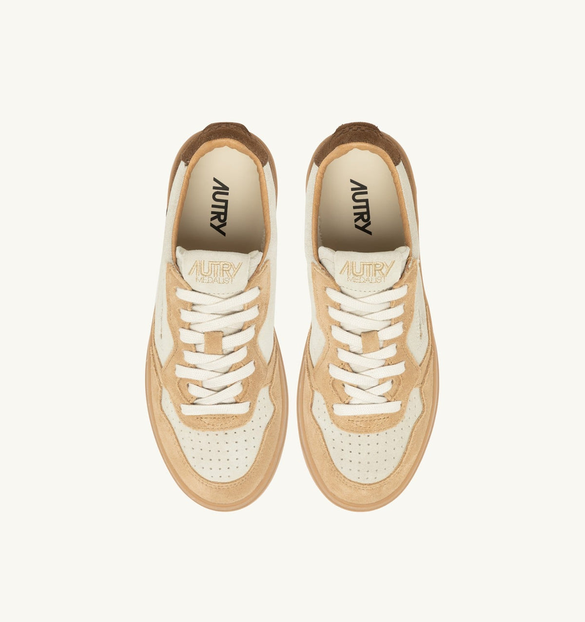 Man MEDALIST LOW TRICOLOR SNEAKERS IN TUNDRA EGG AND PEANUT SUEDE