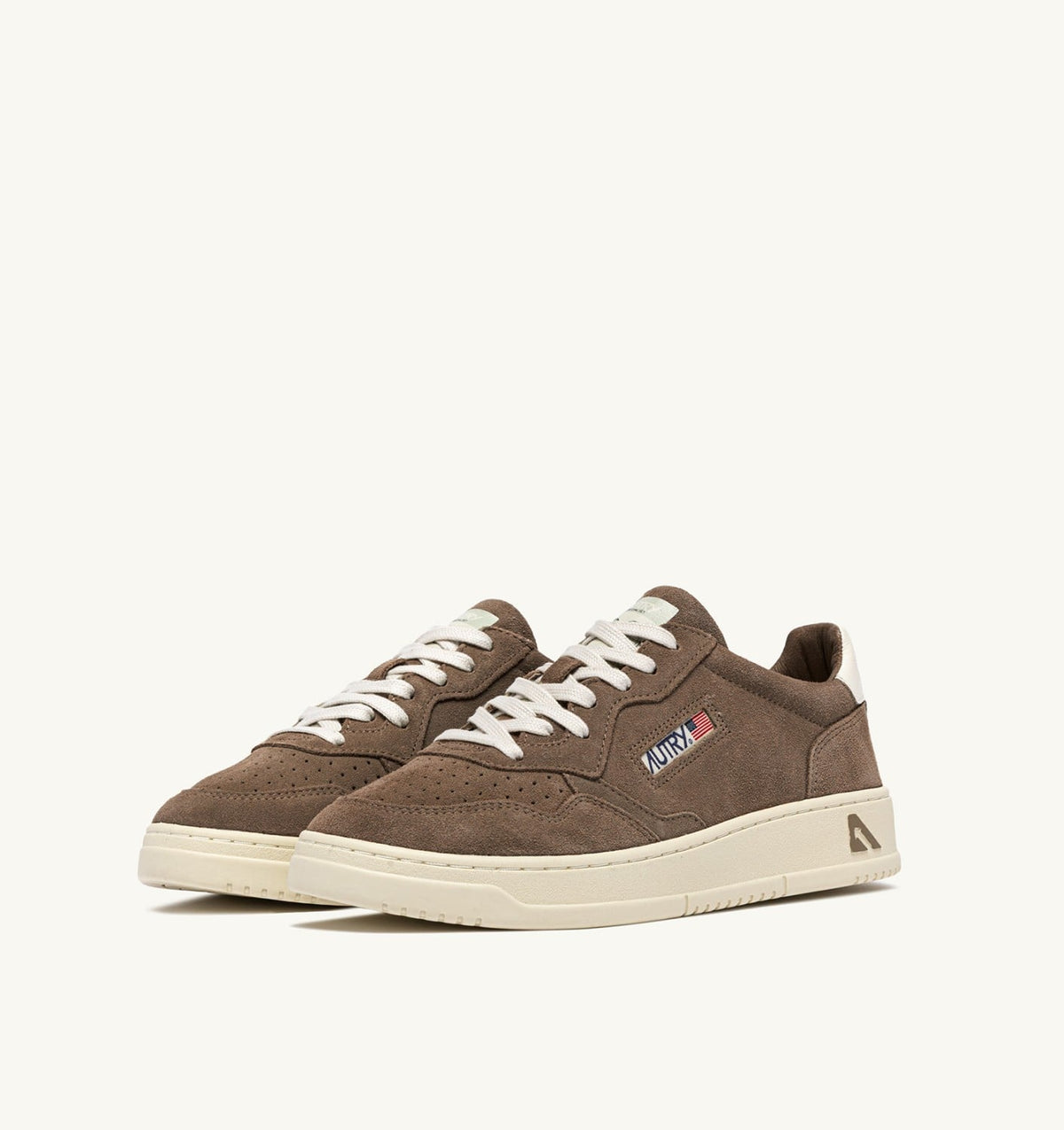 Man MEDALIST LOW SNEAKERS IN CIGAR AND WHITE SUEDE