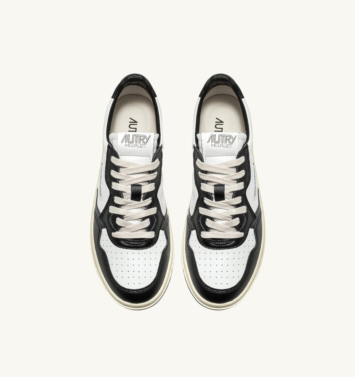 Man MEDALIST LOW BICOLOR SNEAKERS IN WHITE AND BLACK LEATHER