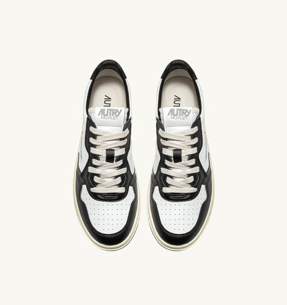 Man MEDALIST LOW BICOLOR SNEAKERS IN WHITE AND BLACK LEATHER
