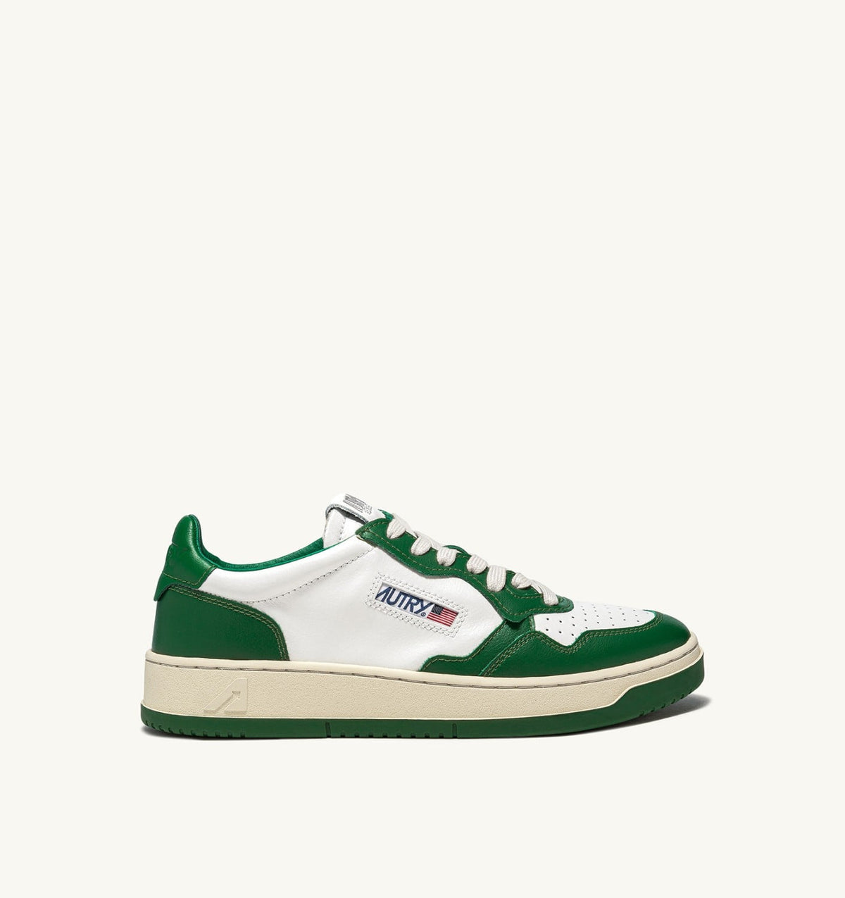 Man MEDALIST LOW BICOLOR SNEAKERS IN WHITE AND GREEN LEATHER