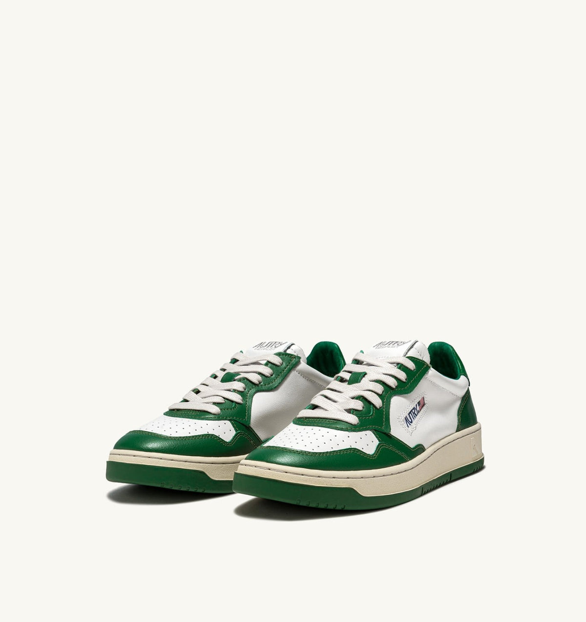 Man MEDALIST LOW BICOLOR SNEAKERS IN WHITE AND GREEN LEATHER