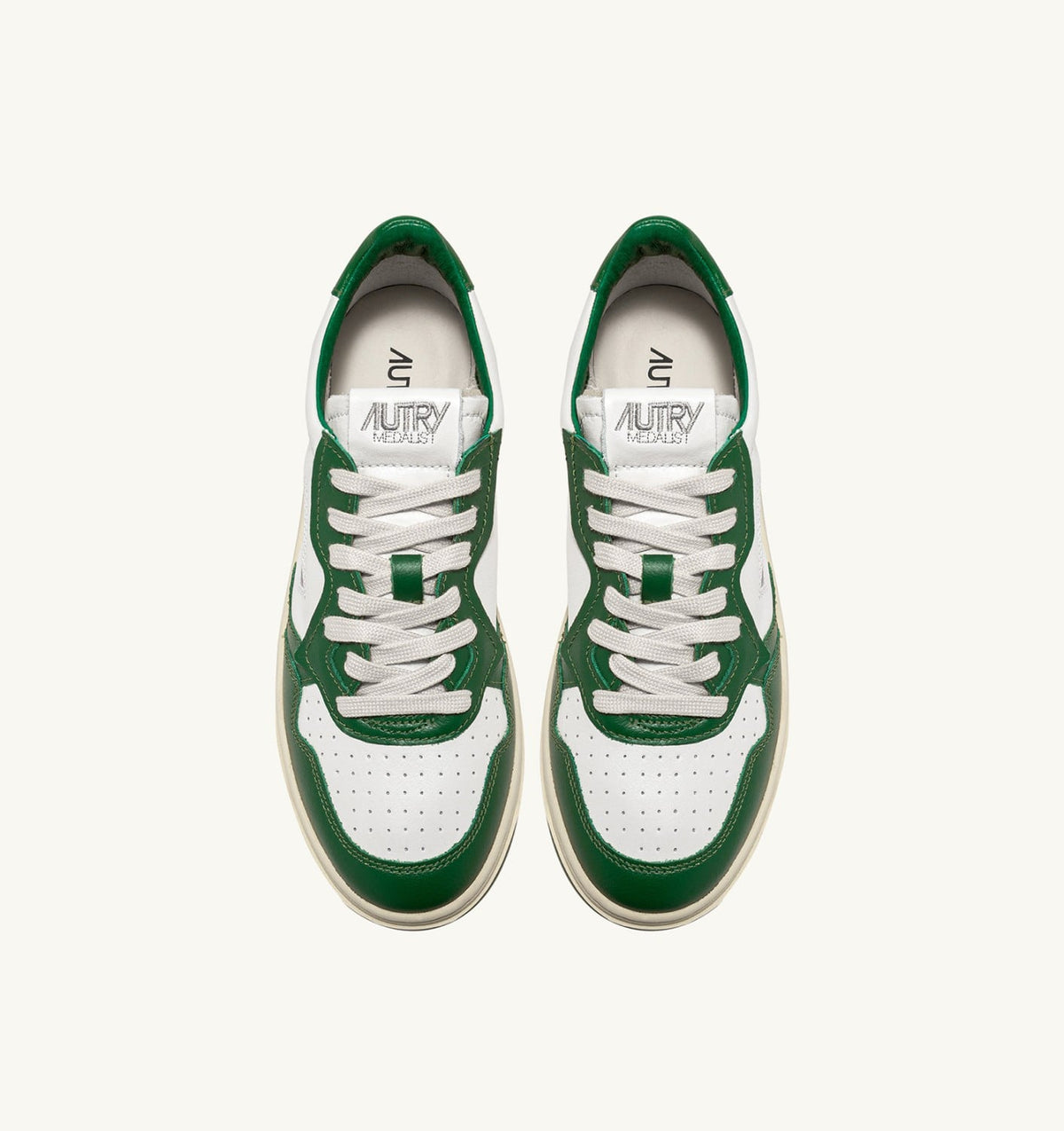 Man MEDALIST LOW BICOLOR SNEAKERS IN WHITE AND GREEN LEATHER