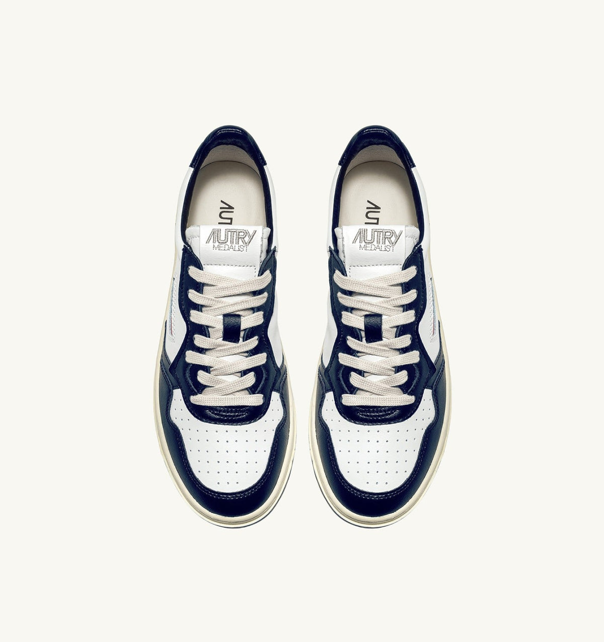 Man MEDALIST LOW BICOLOR SNEAKERS IN WHITE AND BLUE LEATHER