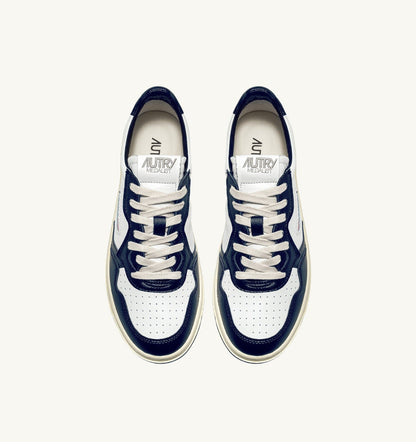 Man MEDALIST LOW BICOLOR SNEAKERS IN WHITE AND BLUE LEATHER