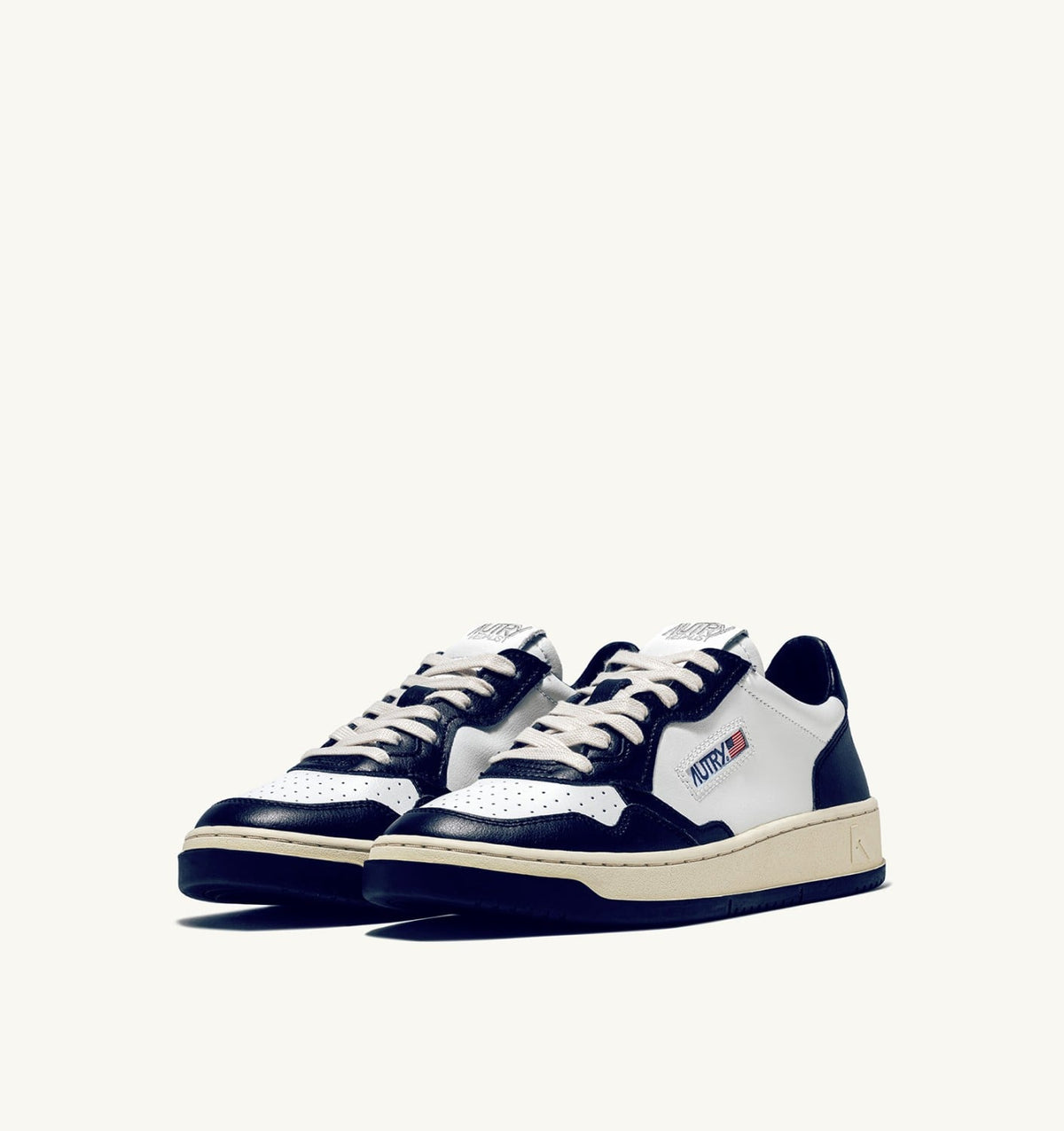 Man MEDALIST LOW BICOLOR SNEAKERS IN WHITE AND BLUE LEATHER