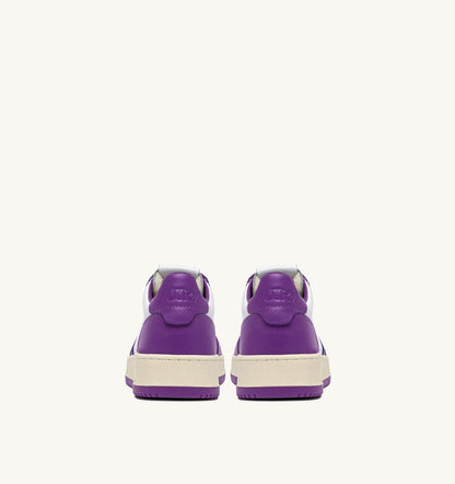 Man MEDALIST LOW BICOLOR SNEAKERS IN WHITE AND DEWBERRY LEATHER