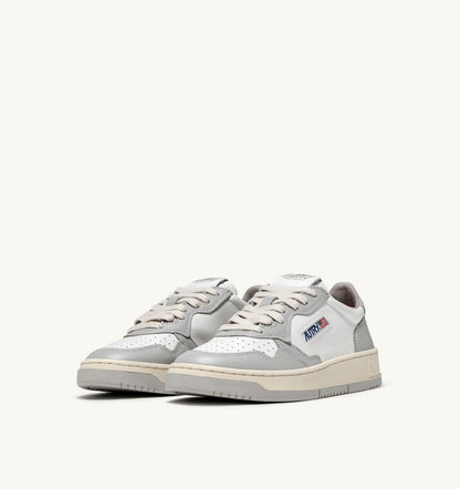 Man MEDALIST LOW BICOLOR SNEAKERS IN WHITE AND VAPOR LEATHER