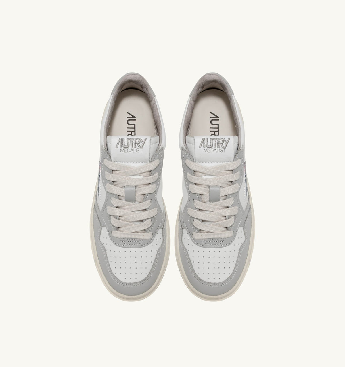 Man MEDALIST LOW BICOLOR SNEAKERS IN WHITE AND VAPOR LEATHER