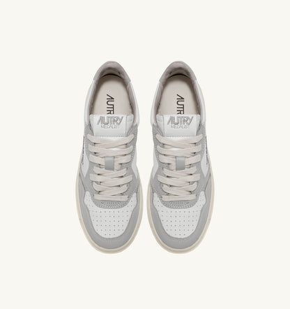 Man MEDALIST LOW BICOLOR SNEAKERS IN WHITE AND VAPOR LEATHER