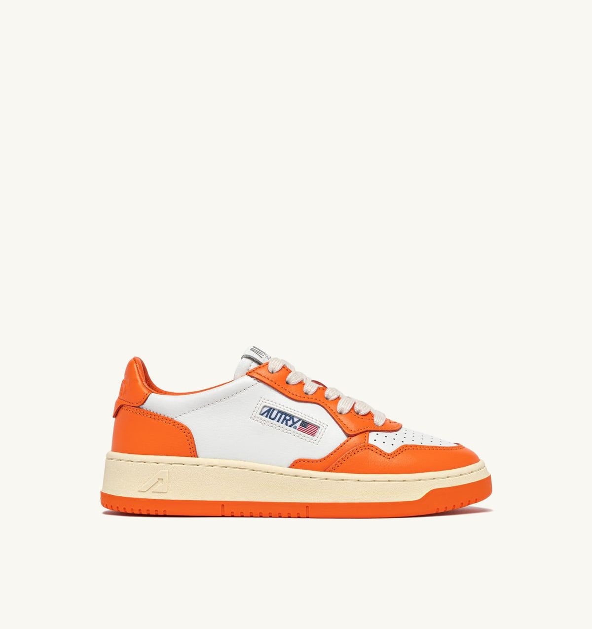 Man MEDALIST LOW BICOLOR SNEAKERS IN WHITE AND PARSIMMON ORANGE LEATHER